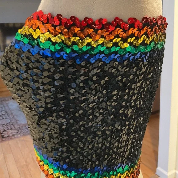 Vintage 70s Rainbow Sequin Tube Top - Picture 9 of 15